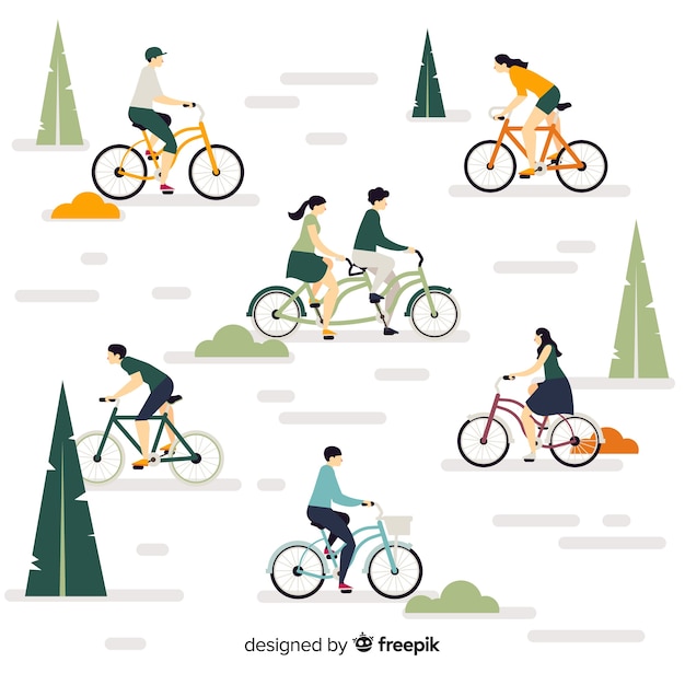 Vector people riding bicycles in the park