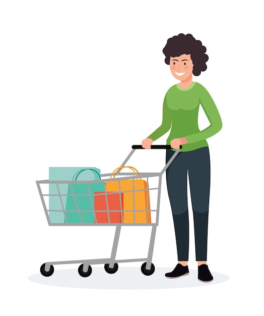 people shopping woman with shopping bags illustration