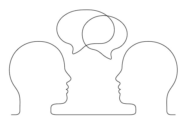 People talk with speech bubble outline conversation two person dialog speak continuous line drawing