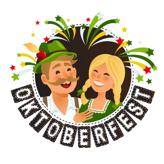 People in traditional german bavarian costume holding beer mugs oktoberfest cartoon