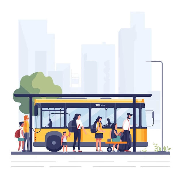 Vector people_wait_on_bus_stopcity_traffic