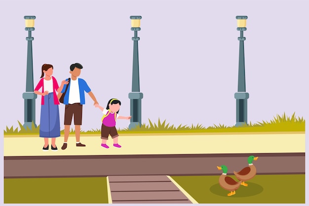 Vector people walking playing riding bicycle at city park activities outdoors concept colored flat vector