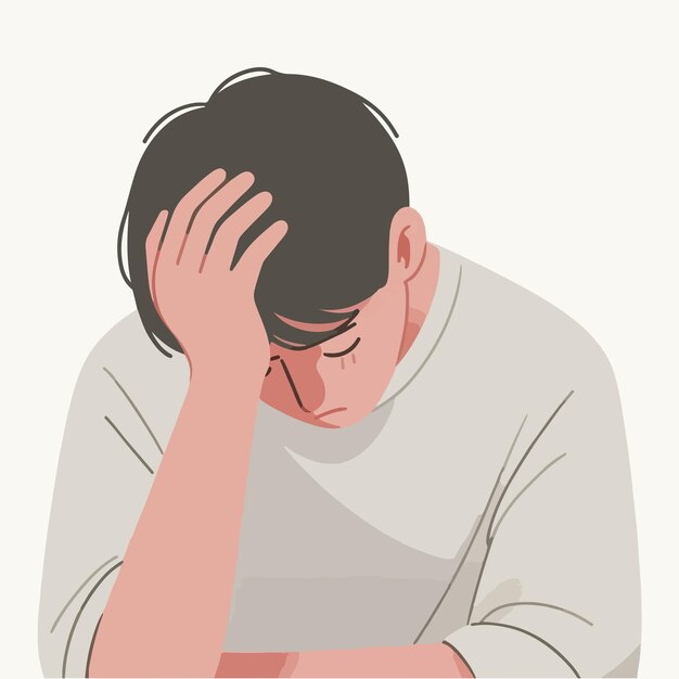 Vector a person feeling sad in a simple and minimalist flat design style with a plain white background