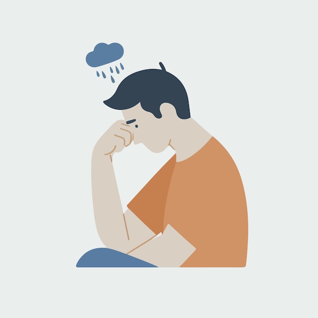 Vector a person feeling sad in a simple and minimalist flat design style with a plain white background