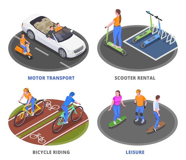 Personal means of transport isometric illustration set