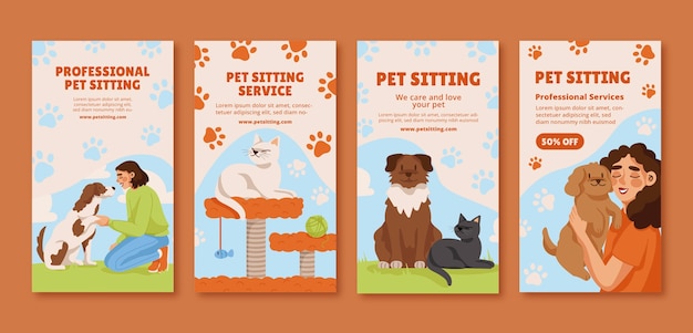 Vector pet sitting hand drawn flat marketing