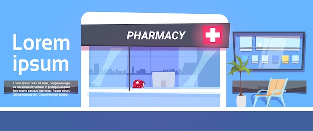 Pharmacy Store In Modern Hospital Drugstore Shop Exterior Template