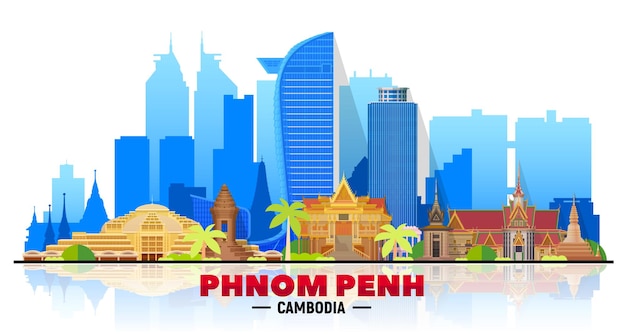 Vector phnom penh cambodia skyline at white background flat vector illustration business travel and tourism concept with modern buildings image for banner or web site