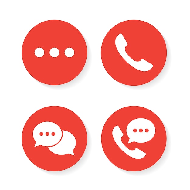 Vector phone call chat icons on red circle button