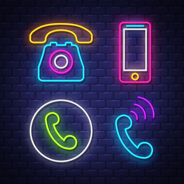 Vector phone communication neon signs collection