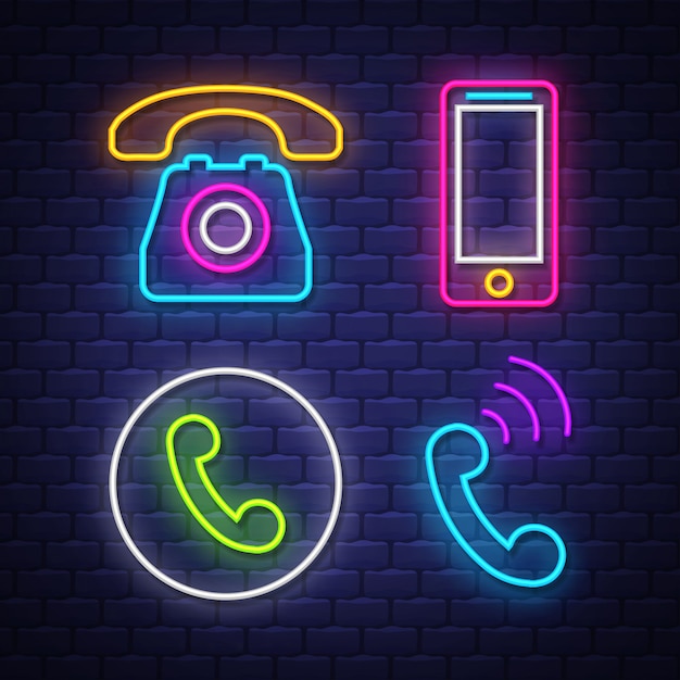 Phone communication neon signs collection