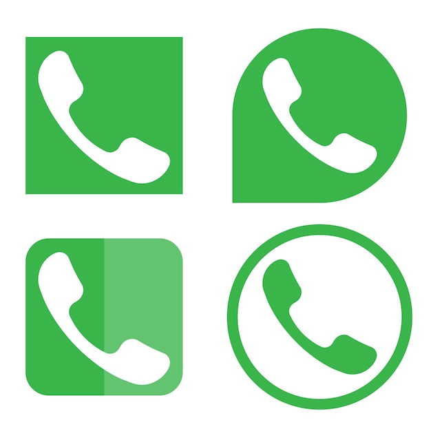 Vector phone icon set white handset symbol four green backgrounds rounded and square shapes