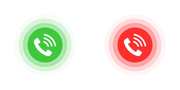 Vector phone icons in green and red circle shape flat vector illustration