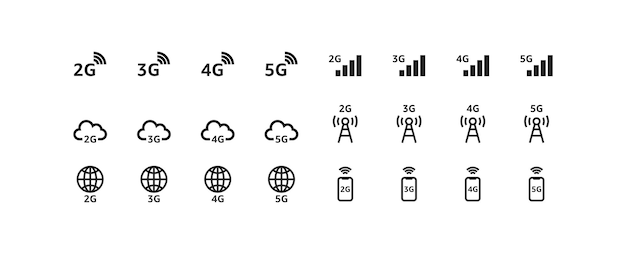 Phone network icon set. 2g, 3g, 4g, 5g. Vector EPS 10