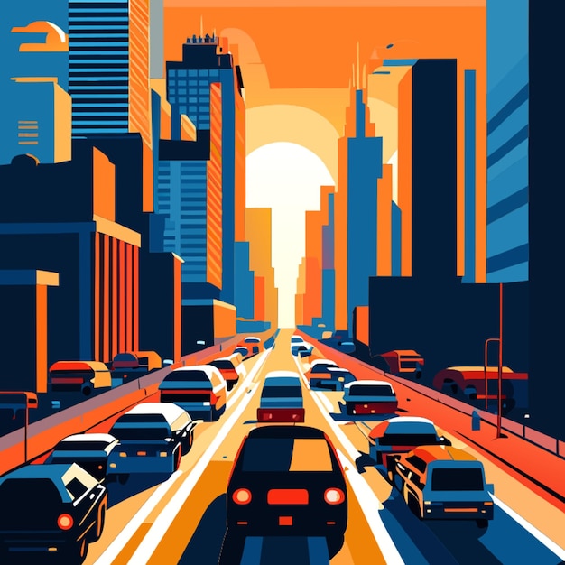 Vector photo of traffic on the road in the city vector illustration