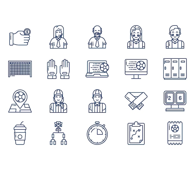 Pictogrammenset voor voetbal en voetbalspel