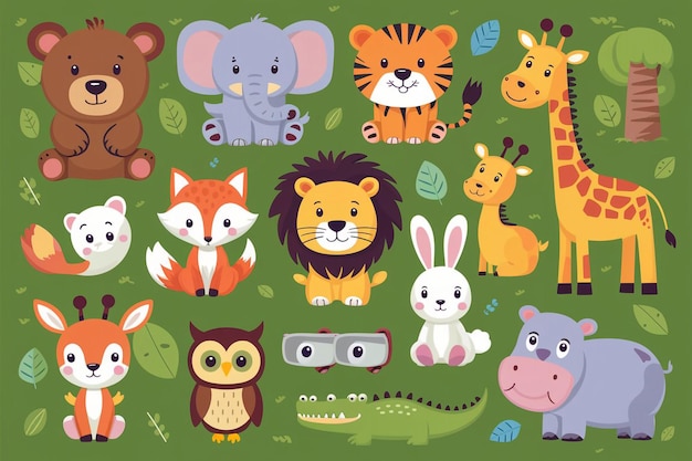 Vector a picture of a cartoon animals with different characters on it