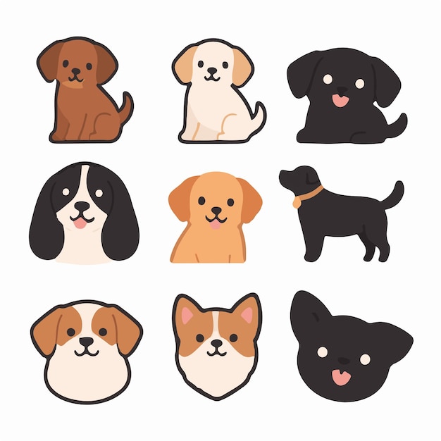 Vector a picture of dogs with different faces and one has a tag that says dog