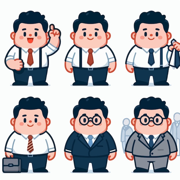 Vector picture of a fat man with different clothes and activities