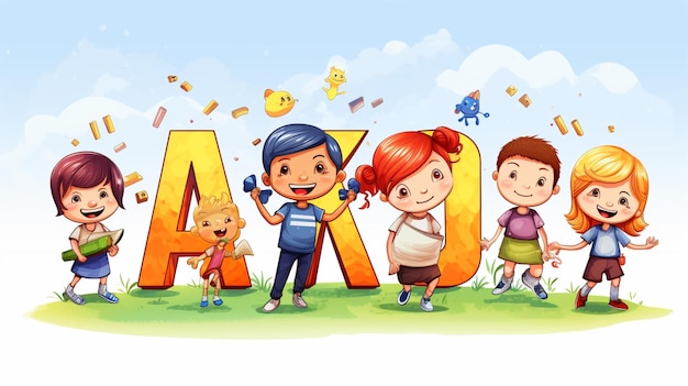 Vector a picture of kids with a letter a and the word a on it