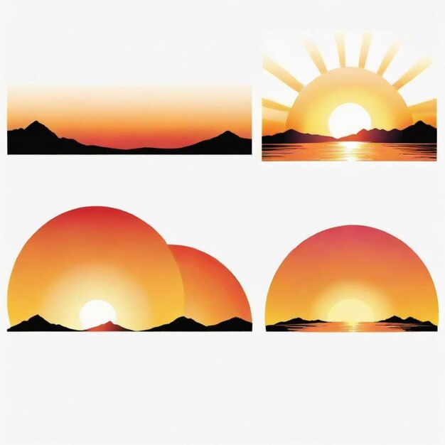 Vector a picture of a sun and mountains with the sun setting in the background