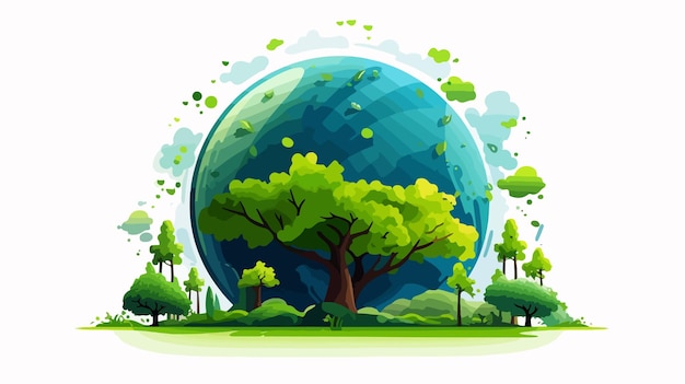 Vector a picture of a tree and the earth with trees and bushes