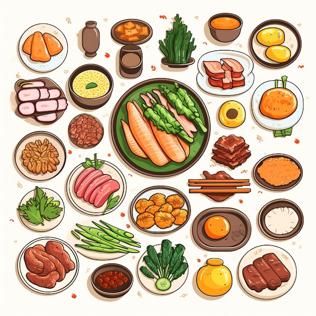 Vector a picture of a variety of food including meat vegetables and meat