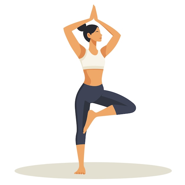 a picture of a woman doing yoga with a white background