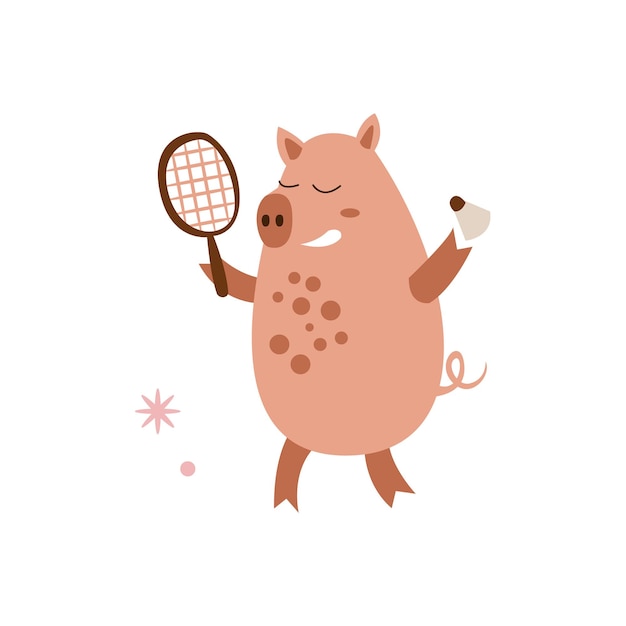 Pig Playing Badminton