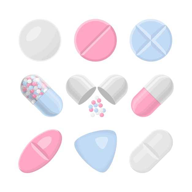 Pills and drugs colorful realistic icon set