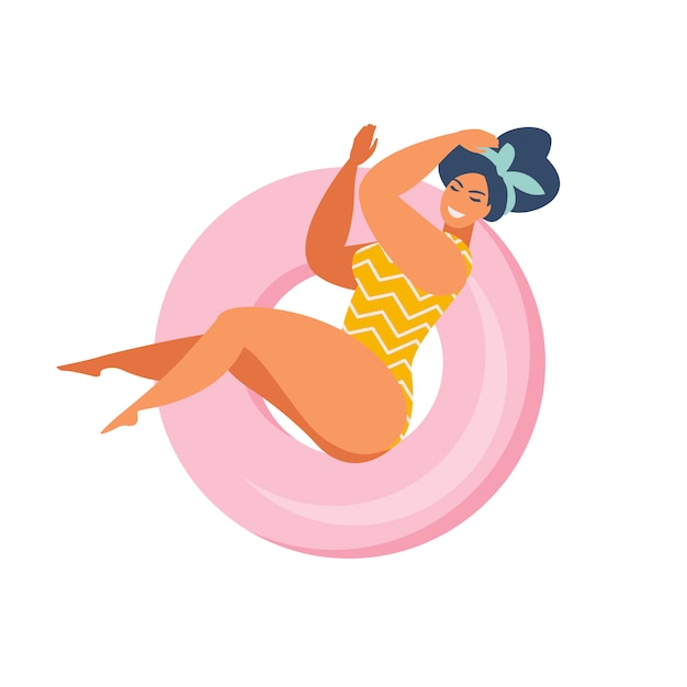 Pin up girl on inflatable swimming pool float