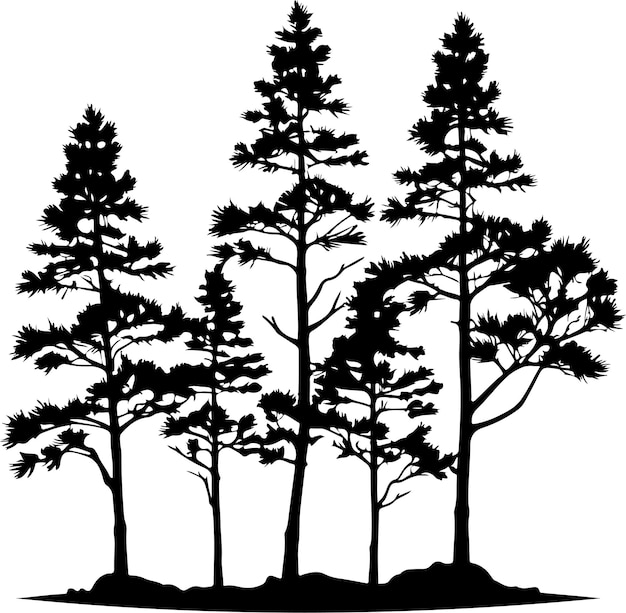 a pine tree vector black color silhouette isolated white background