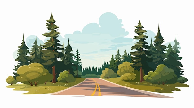 Vector pines at the road icon flat vector isolated on white background