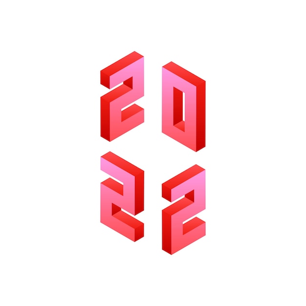 Pink 2022 Numbers Isometric Object