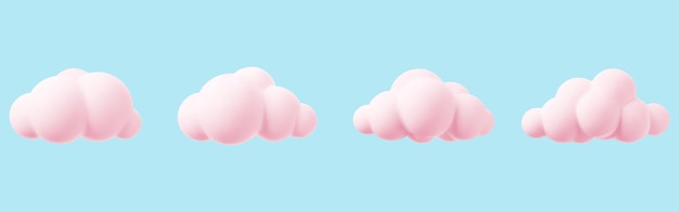 Vector pink 3d cloud isolated on a blue background render magic sunset cloud icon in the blue sky