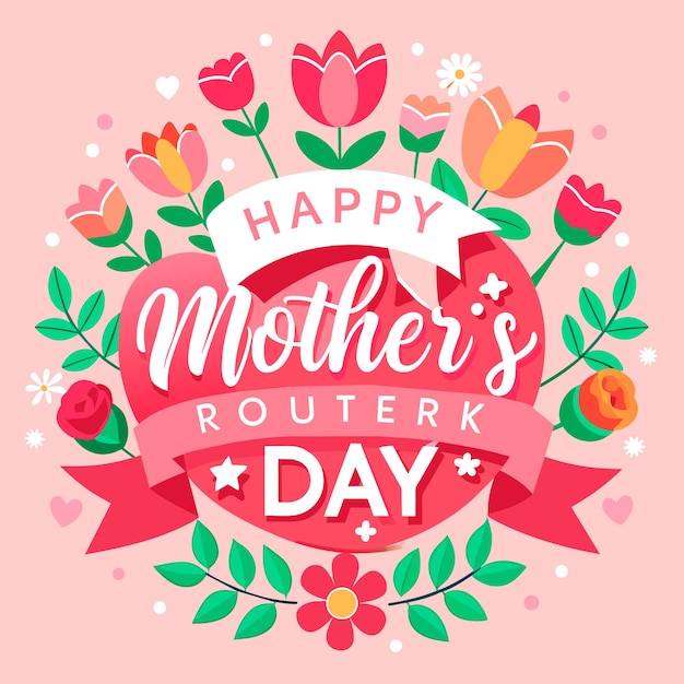 Vector a pink background with flowers and a banner that says happy mother day