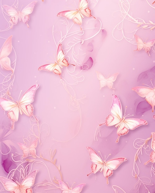 Pink Background with Soft Pink Butterflies in Water