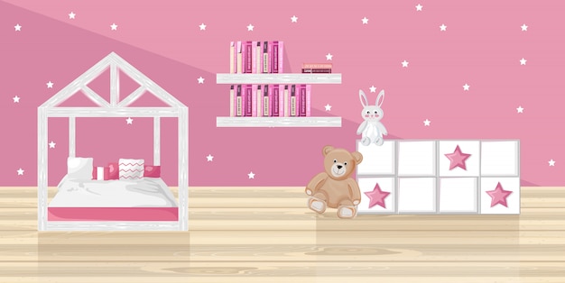 Vector pink girl bedroom