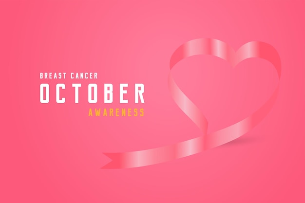 Vector a pink heart ribbon with text breast cancer awareness on october the ribbon