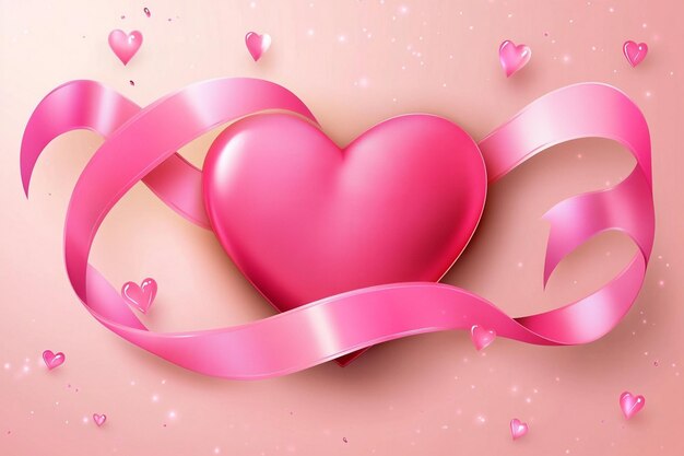 Vector a pink heart with pink ribbon and hearts on it