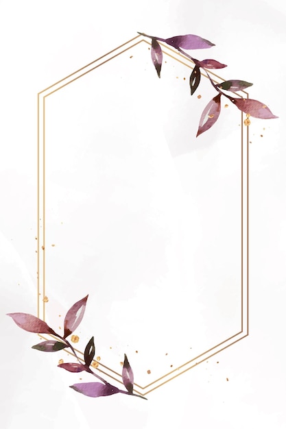 Pink leaves with golden hexagon frame vector