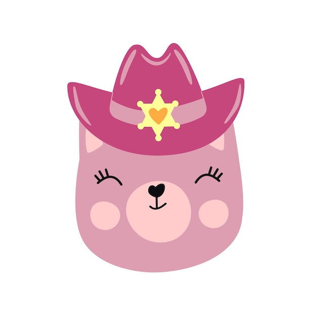 Pink little cat with a cowboy hat Wild West fashion style vector