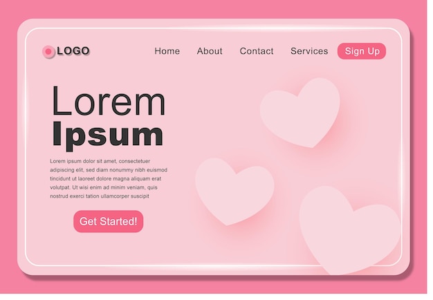 Vector pink love landing page template design concept