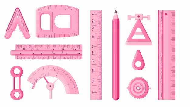 Vector pink triangular ruler vector set for professional design work