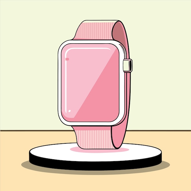 Vector a pink watch with a white face and a pink case