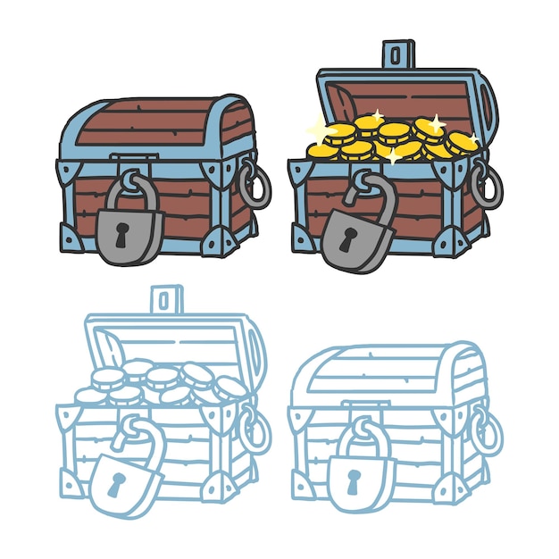 Pirate Gold Chest. Hand Drawn. Vector Illustration