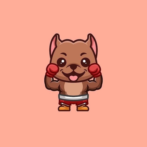 Pitbull Boxer Cute Creative Kawaii Cartoon Mascot Logo