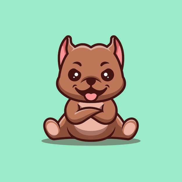 Pitbull Sitting Angry Cute Creative Kawaii Cartoon Mascot Logo