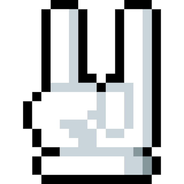 Vector pixel art cartoon white hand doning rock music sign icon