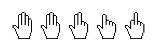 Pixel hand set icons Linear style Vector icons